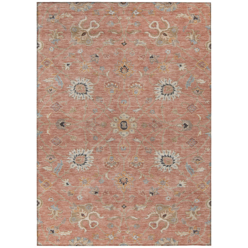 Tapis intérieur lavable floral 10 pi x 14 pi rose, gris et beige