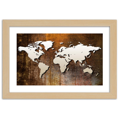 World Map In Brown - Single Picture Frame Print