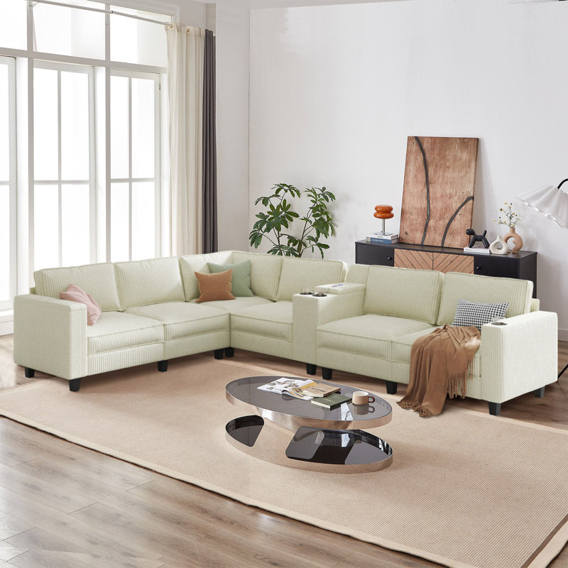 Canapé en velours côtelé en L 133,4 po Brooklington, Beige