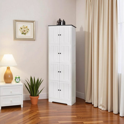 Armoire de rangement haute à 8 portes et 4 tablettes - idéale pour le salon, la cuisine, le bureau, la chambre à coucher et la salle de bain (blanc)