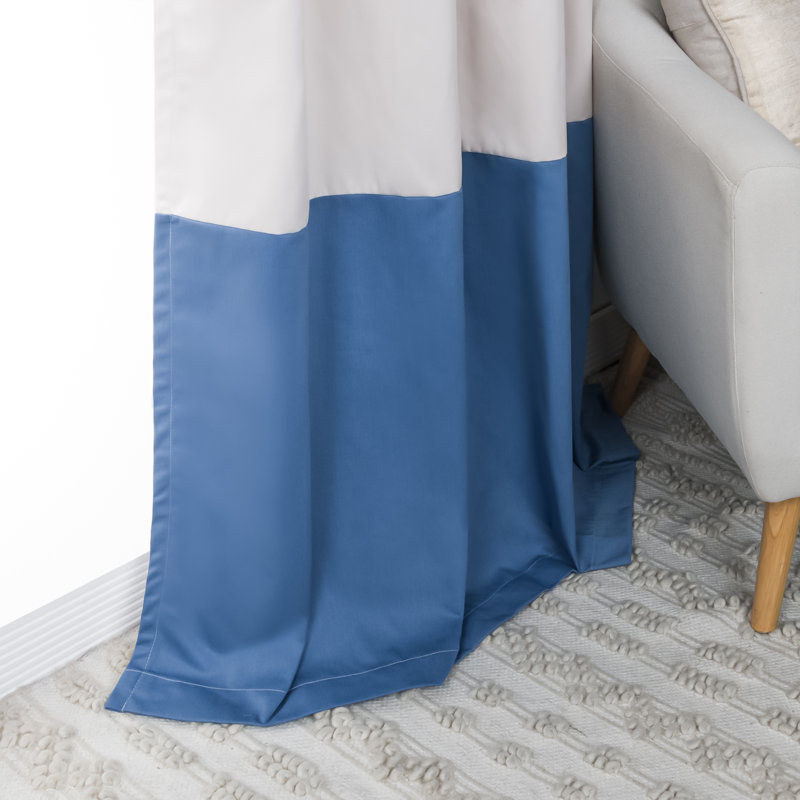 Khalon Cotton Blend Blackout Curtain Panel Pair, Beige/Blue