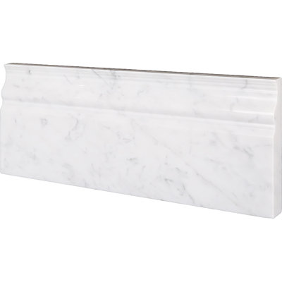 Bianco Carrara 12" x 5" Polished Marble Cover Base Tile Trim in White/Gray