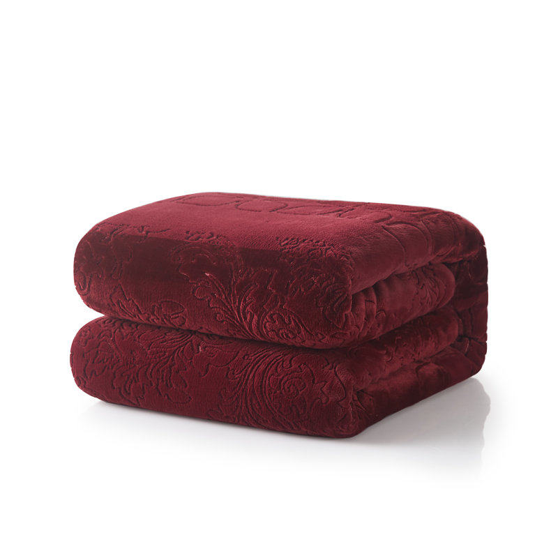  Jeté en sherpa embossé en flanelle, L 63 po x l 87 po, Rouge merlot