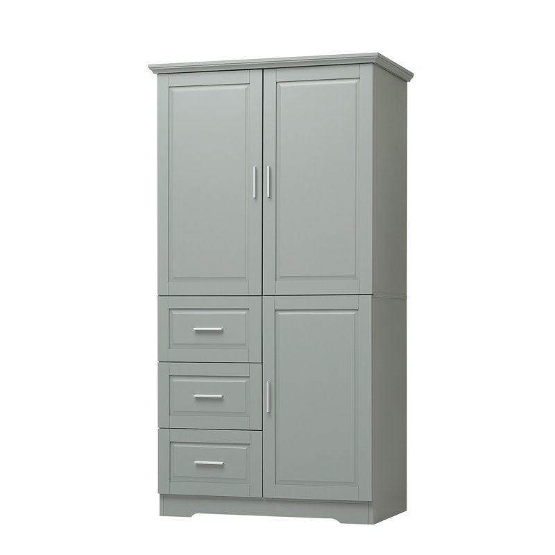 Armoire de rangement haute et large avec portes pour salle de bain / bureau, trois tiroirs, Gris