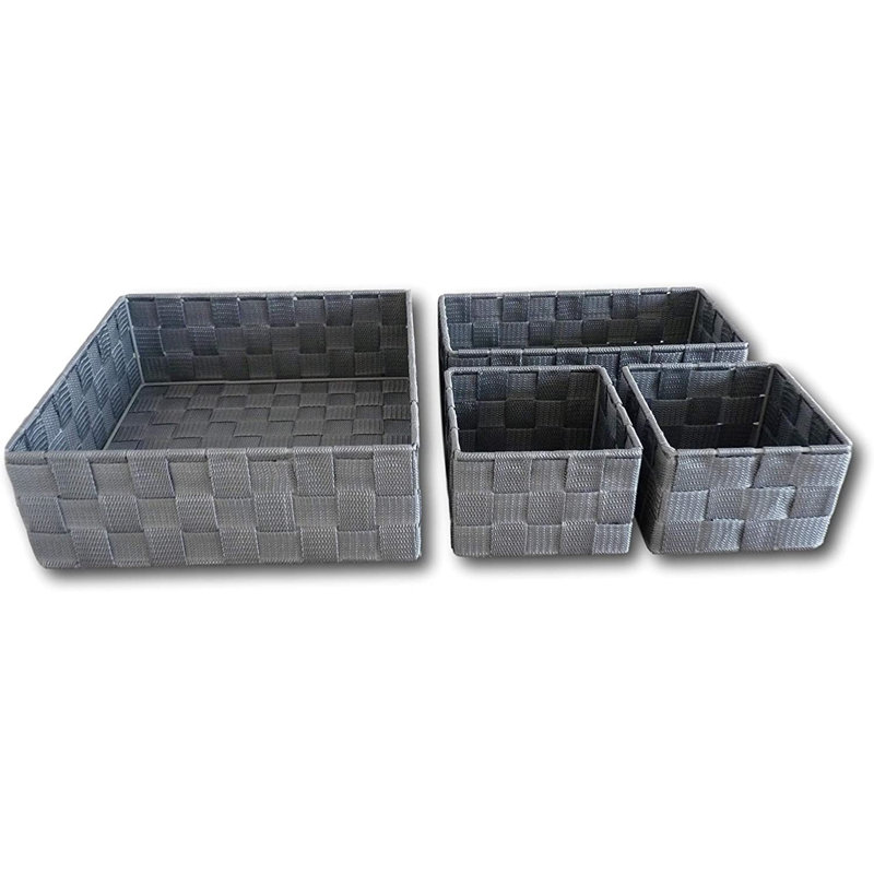 Ensemble de 4 paniers en tissu, Gris