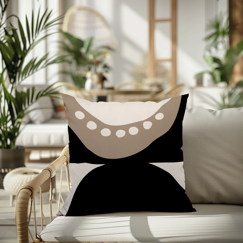Oreiller carré réversible intérieur / extérieur Tobe Minimalist, H 15 po x l 15 po, Beige / noir / blanc cassé