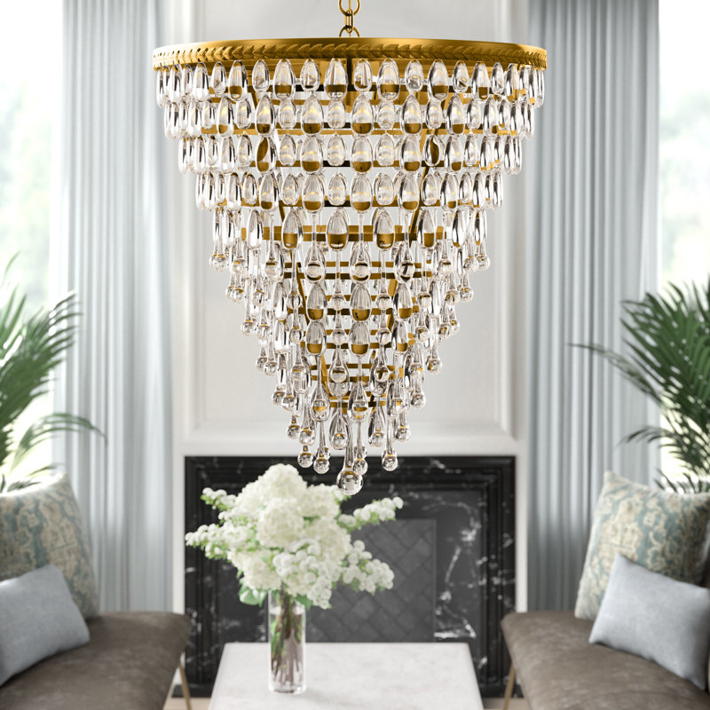 Lustre à niveaux unique 7 lumières Beno, Laiton