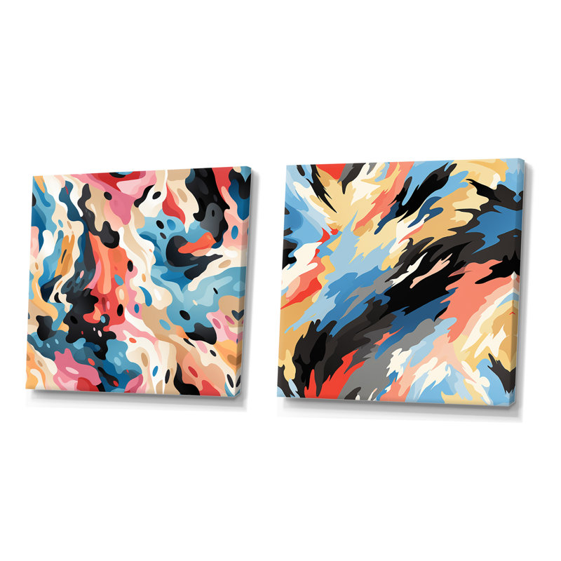 Cordal - ensemble de 2 reproductions d'art abstrait, Toile tendue, H 16 po x l 33 po x P 1 po