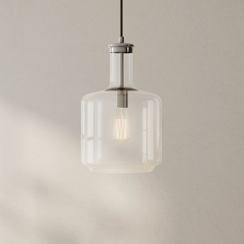 Luminaire suspendu tambour simple à 1 lumière Longmeadow, Argent, H 15,5 po x l 9,44 po x P 9,44 po