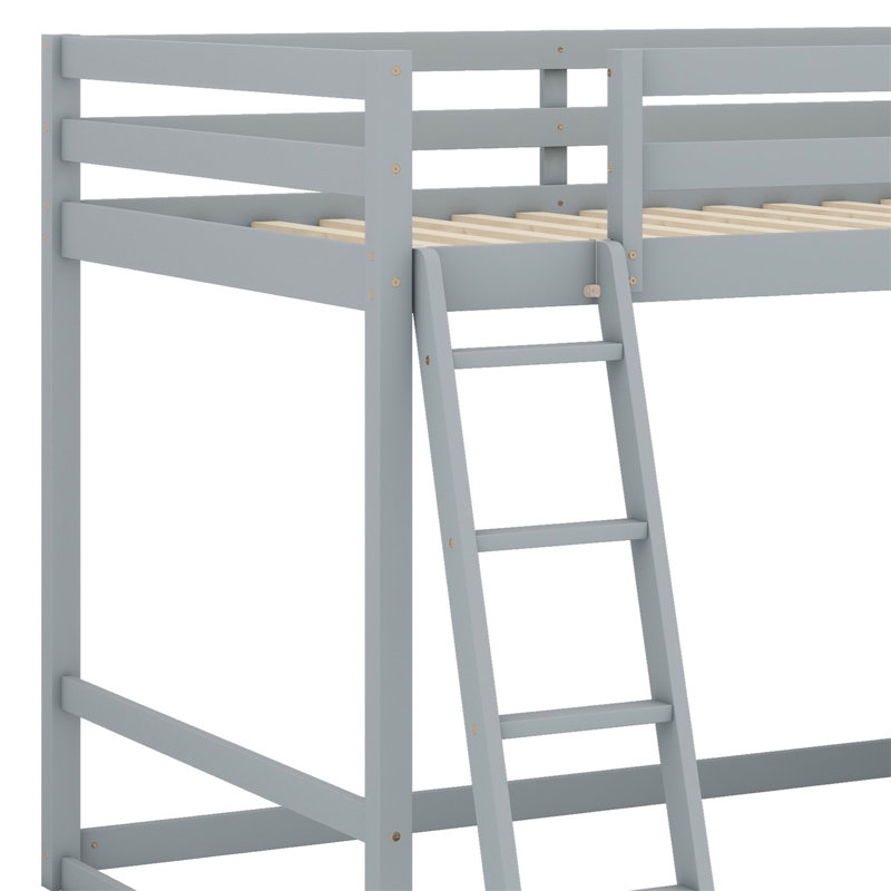 Lit mezzanine avec 7 tiroirs, 2 tablettes et un bureau, Gris