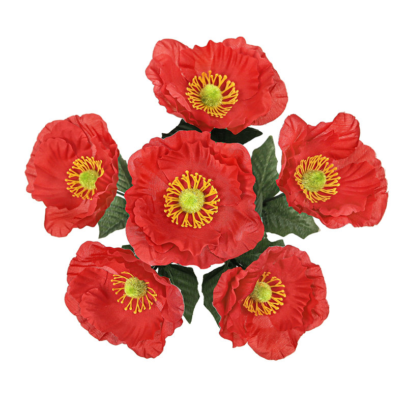 Artificial Poppy Flower Bush, Red