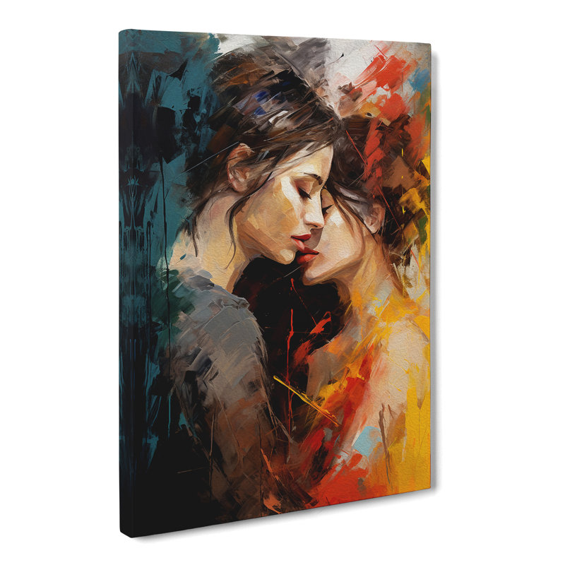 Two Women In Love Gestural No.2 - No Frame Art Prints - Wrapped Canvas, 50cm H x 35cm W x 3cm D