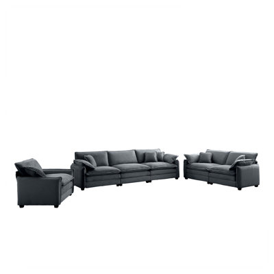 3-Piece Grey Corduroy Oversized Sectional Sofa Set, 6-Seat Deep Seat Living Room Furniture