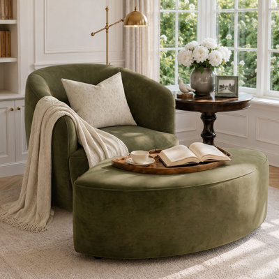 Petit fauteuil de salon rembourré en velours avec repose-pieds Anton