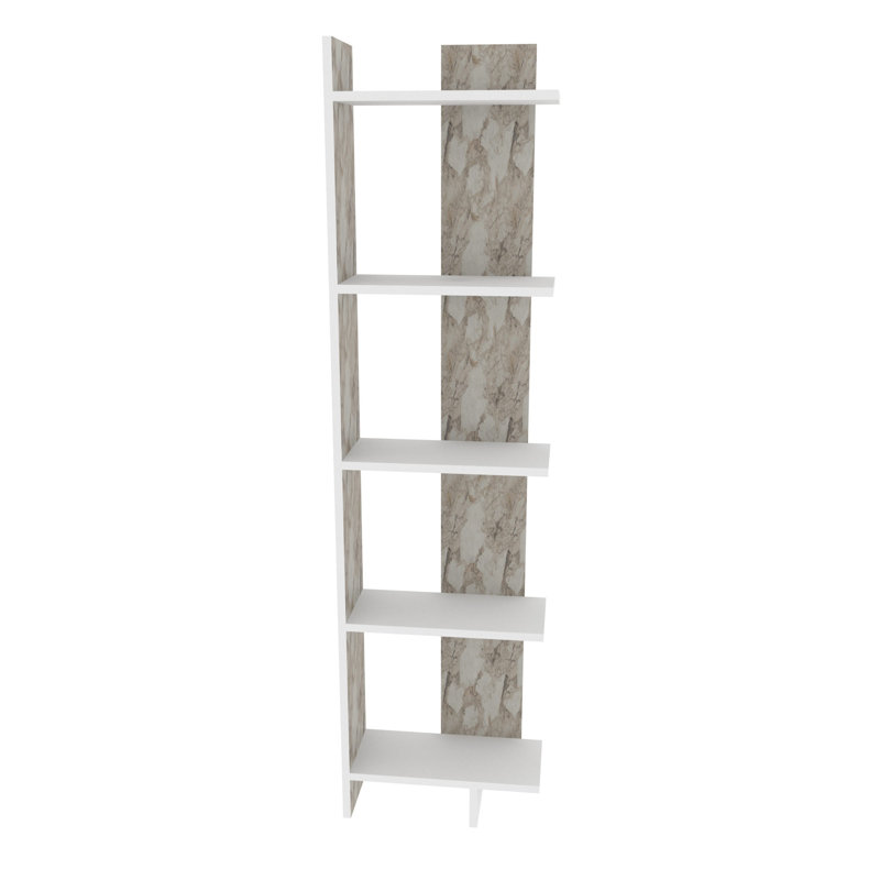 Bibliothèque moderne en marbre, blanc, 17,8 x 8,5 x 70,9 pouces | 100% panneau de particules enduit de mélamine, épaisseur: 0,7 pouce | Solution de rangement élégante pour la maison ou le bureau, design durable et élégant