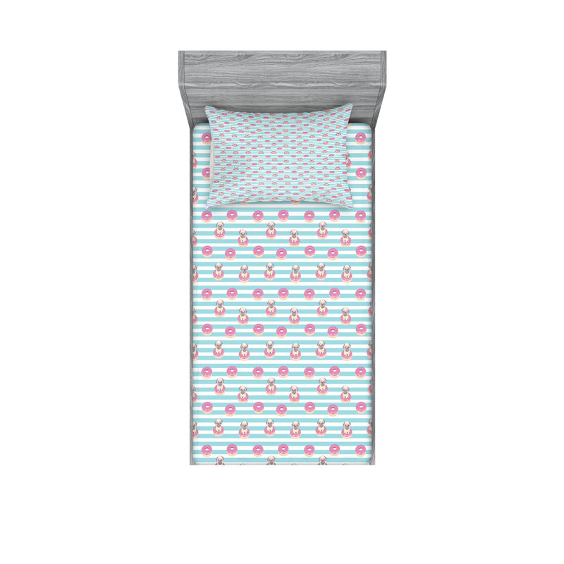 Multicolore drap-housse et coussin décoratif Ambesonne, Ensemble de draps pour lit simple + 3 pièces supp