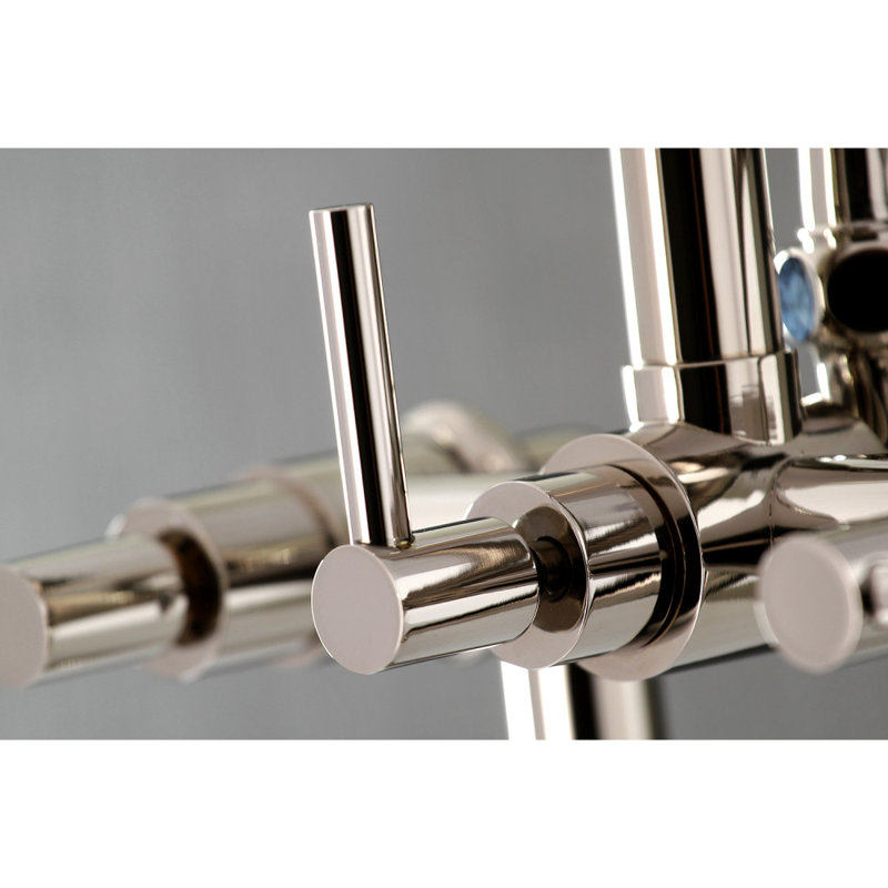 Kingston Brass Concord Three-Handle 2-Hole Deck Mount Clawfoot Tub Faucet with Hand Shower, Polished Nickel