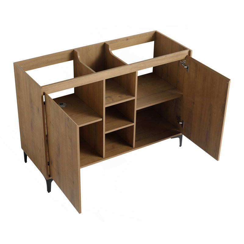 Porte à fermeture douce et support de rangement ouvert, meuble-lavabo autoportant de 48 pouces, contreplaqué (meuble-lavabo seulement, évier exclu)