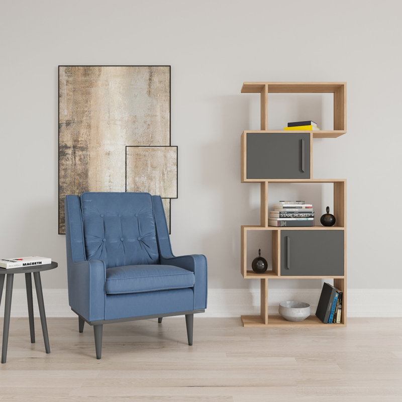 172.7cm H Baptistin Geometric Bookcase, Oak/Anthracite