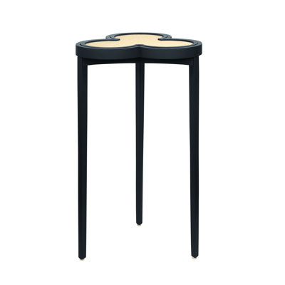 Clover Cigar Table With Reversible Lacquer And Natural Grasscloth Top In Matte Navy Lacquer