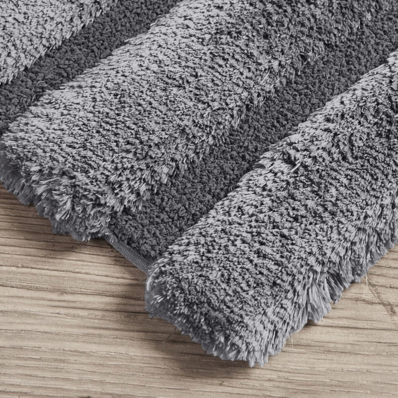 Tapis pour salle de bain, gris, 21 x 34 po, 100% macrofuné, rayé, décoloration, envers antidérapant, lavable à la machine gris 21 x 34 po antidérapant