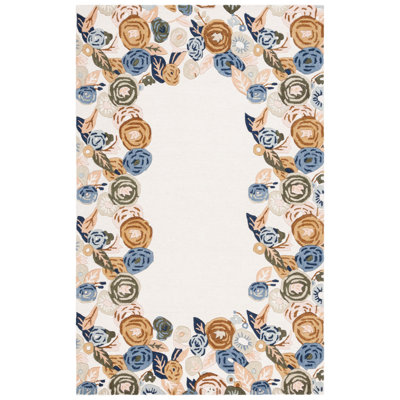 Chelsea Tufted Wool Cotton With Latex Floral Rug in Ivory/Blue
