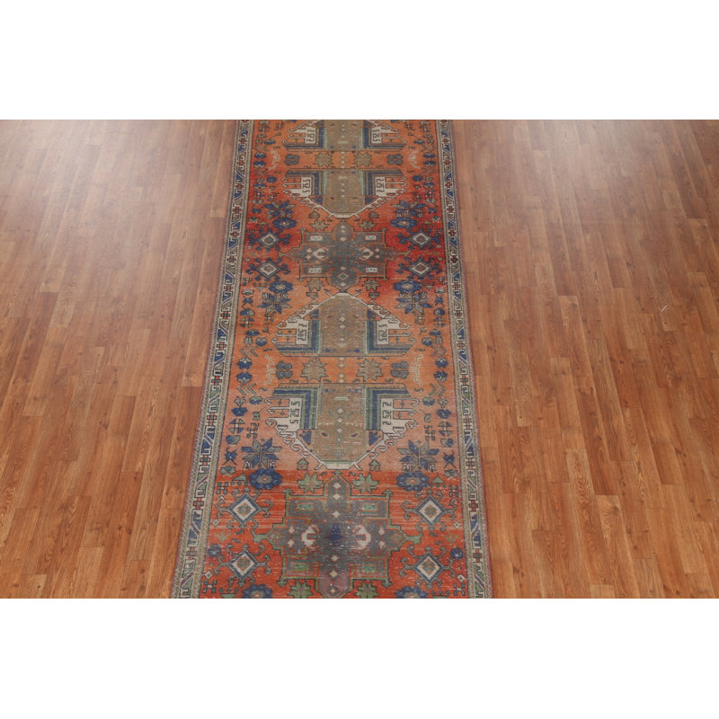Tapis de couloir en laine noué à la main 4 x 14 po