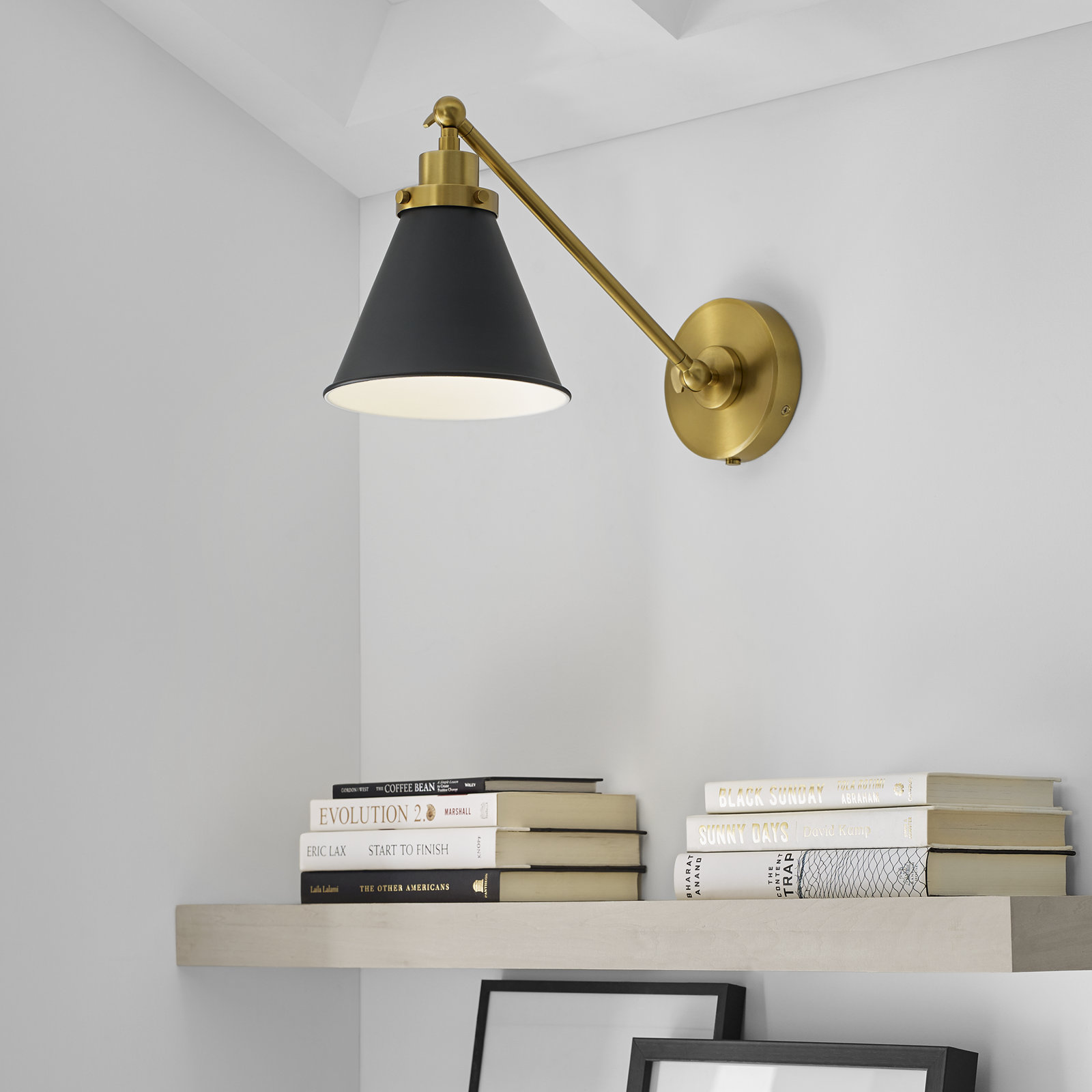 Single Light Steel Dimmable Swing Arm Sconce, Gold, Black