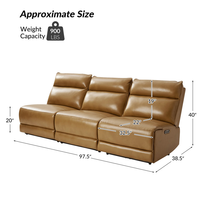 Myheir Modern Genuine Leather Power Reclining Sofa with Power Headrest, Camel