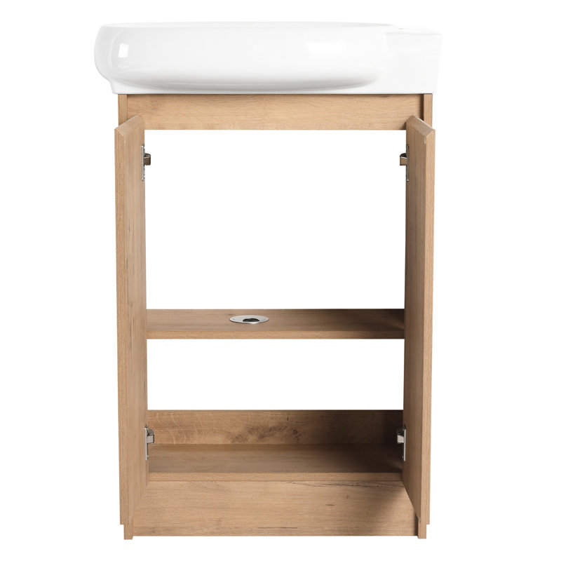 Meuble-lavabo autoportant de 23 po, lavabo, support de rangement, portes à fermeture en douceur - contreplaqué, meuble-lavabo en céramique, style moderne, longue durée