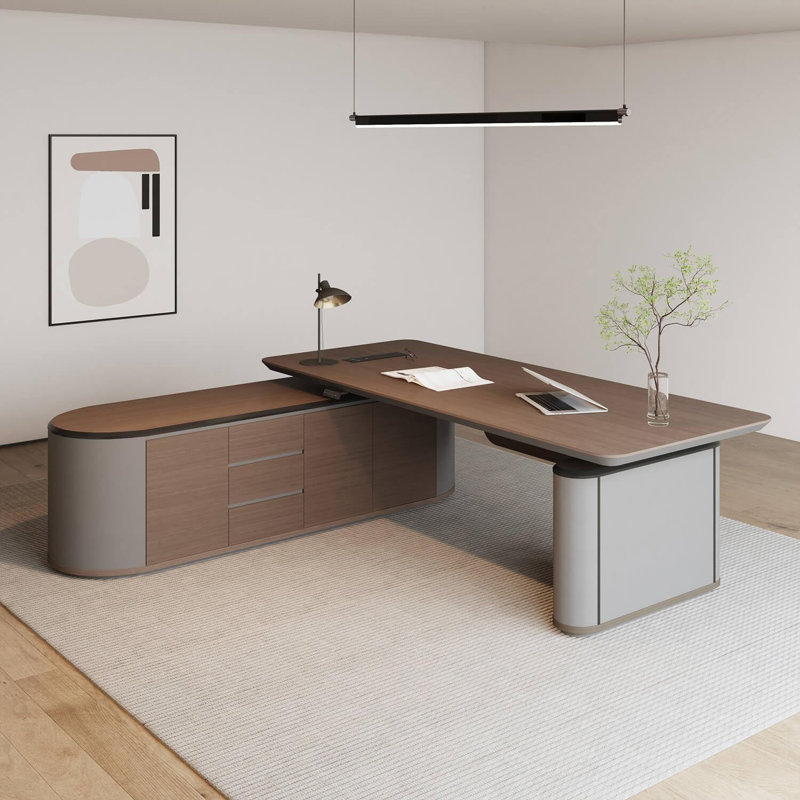 Large Executive Office Desk with File Cabinet, Sit & Stand L Shaped Executive Desk, Adjustable Luxury Office Desks for Boss, Business Owners, Managers and Supervisors