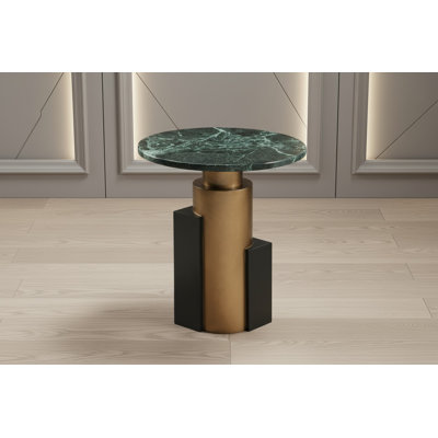 Jojo Modern Green Marble Top, And Brass Round Side Table