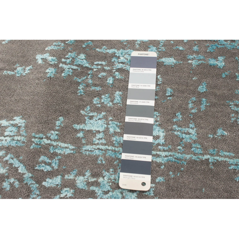 Tapis oriental gris / bleu clair noué à la main, Rectangle 4 pi 5 po x 6 pi 8 po