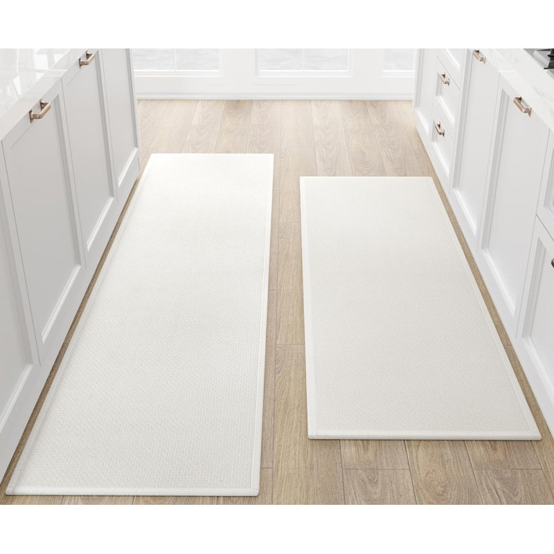 Cream Synthetic Non-Slip Rectangular Kitchen Mat Set