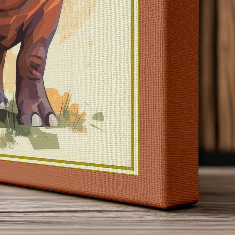 Gentle Hippopotamus Boho - Wrapped Canvas, 36x24 - 91.4 x 61.0 cm, Terracotta Border