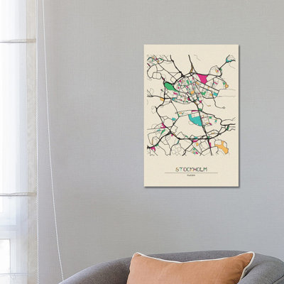 Stockholm, Suède, carte par Ayse Deniz Akerman - impression sur toile tendue