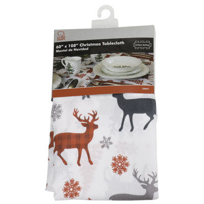 Festive 60x108" Tablecloth With Deer And Trees
