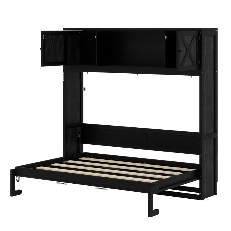 Lit escamotable avec armoires de rangement, Noir