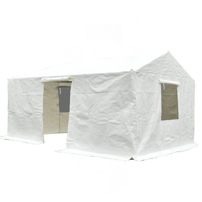 Housse pour abri de jardin 12 pi x 20 pi pour abri de jardin à toit rigide, abri de jardin d'hiver universel pour l'extérieur avec parois latérales et fenêtres en filet, housse pour abri de jardin toutes saisons imperméable et fermée, blanc