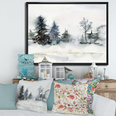 «Christmas Minimalistic Forest Landscape and Snow - Floater Frame, peinture sur toile»