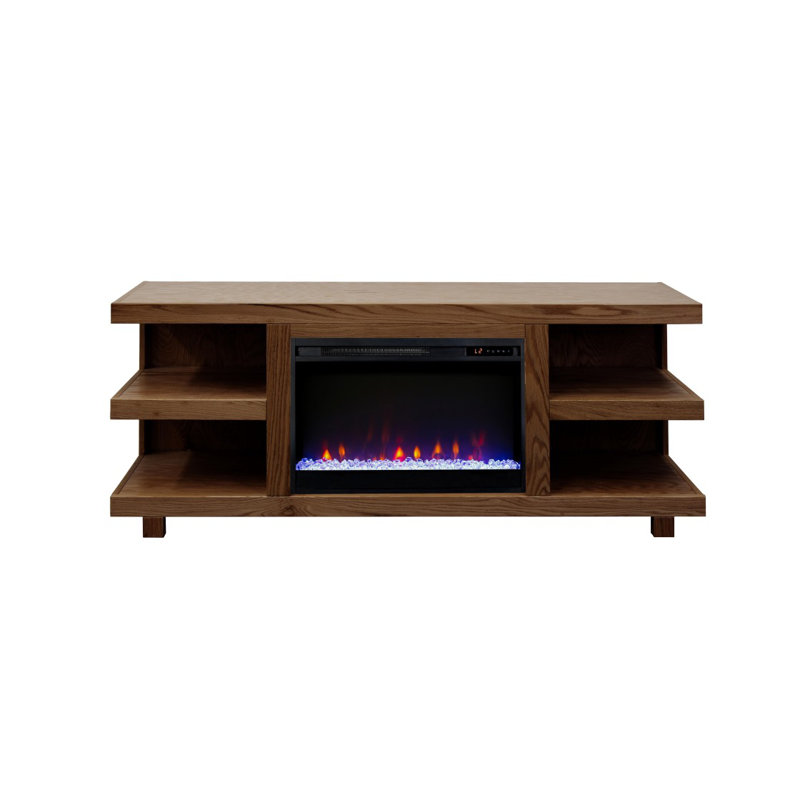 Meuble télé Laurel Canyon 65 po pour téléviseur de 75 po ou moins, assemblage minimal, finition chêne bourbon, Brun