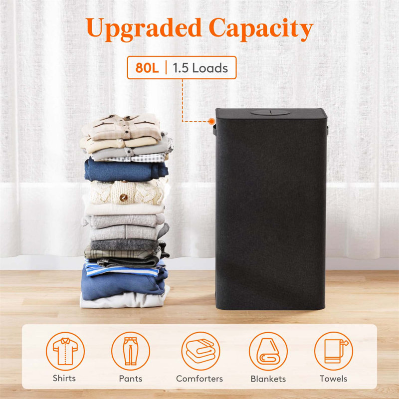 Bhargava Laundry Hamper with Handles, Black, 67 x 40 x 30
