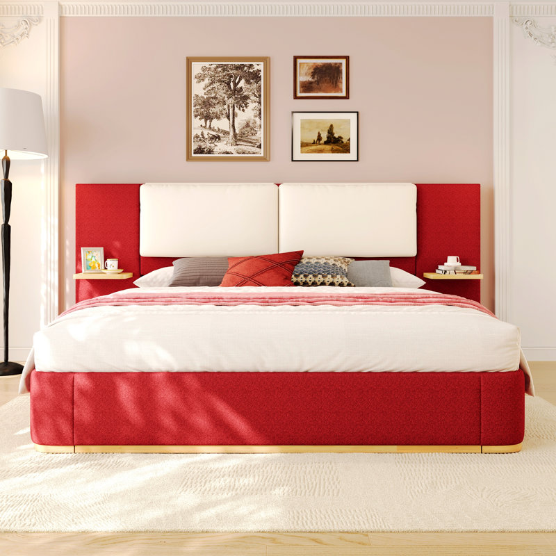 Lit élégant pour la chambre à coucher, lit plateforme tapissier avec coins arrondis doux anti-collision, aucun sommier tapissier requis
