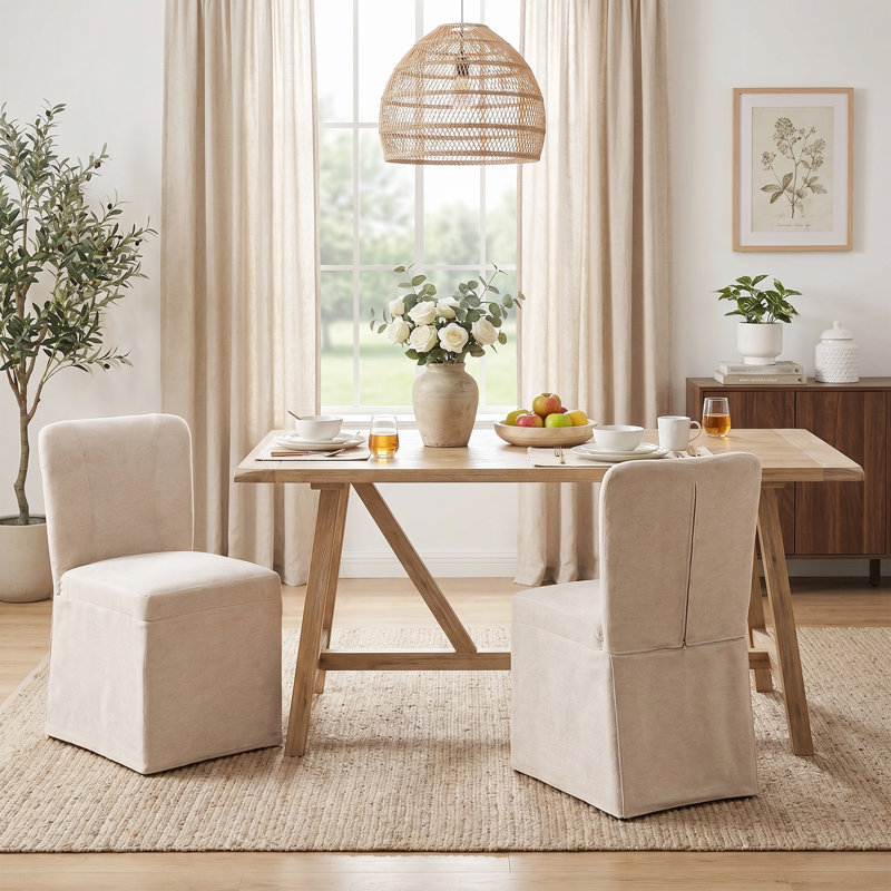Linen Fabric Padded Upholstered Kitchen Chairs Dining Chairs (Set of 6), Beige