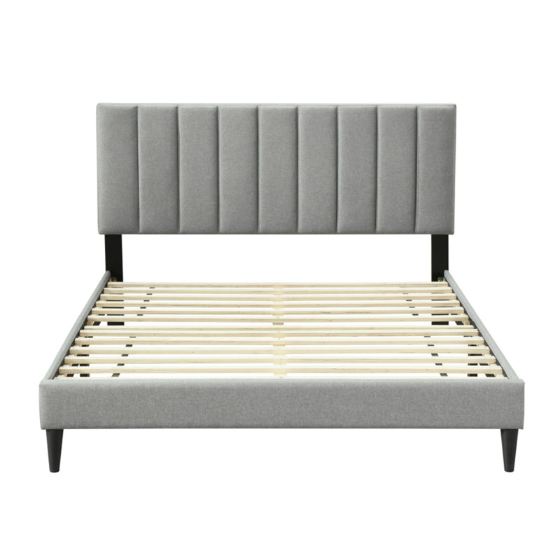 Lit simple dans une boîte avec compatibilité - tête de lit gris et tissu d'ornement revêtu de tissu d'ameublement