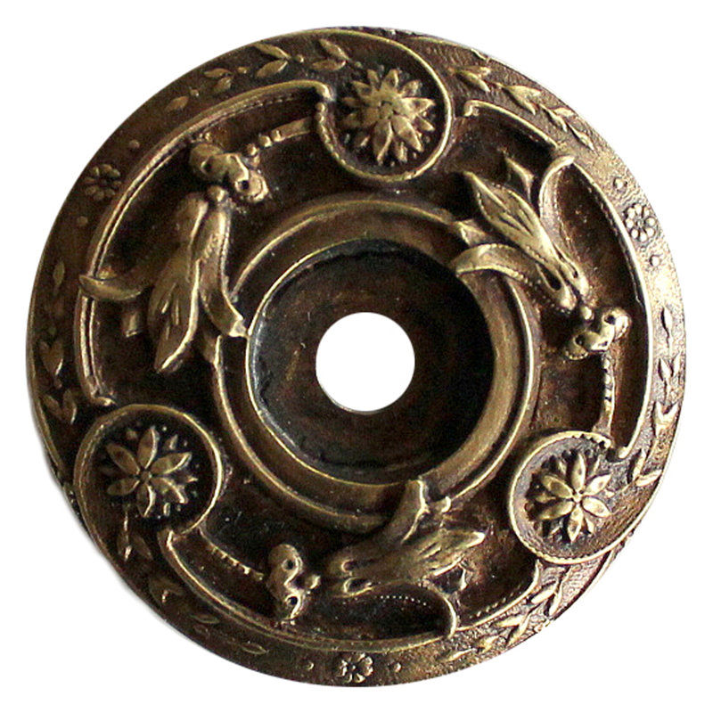 Antique Brass Circle Knob Backplate with Jeweled Lily Design