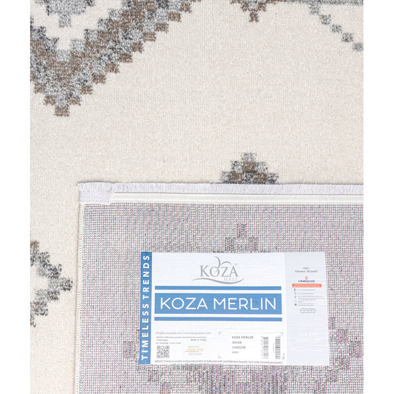 Tapis géométrique rectangulaire tissé à la machine en polypropylène crème / brun, Rectangle 6 pi 7 po x 9 pi 6 po