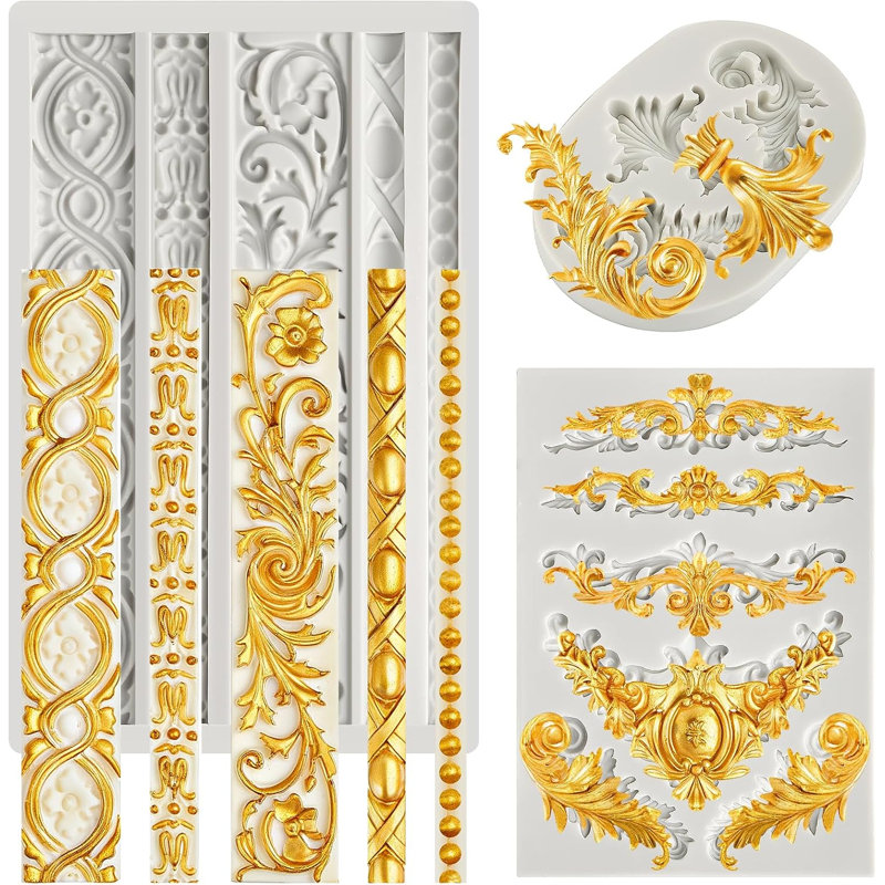 3Pcs Baroque Silicone Fondant Molds