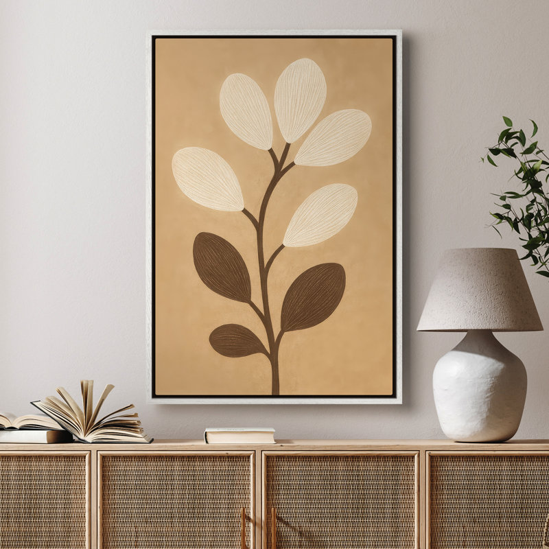 Art mural encadré sur toile - Feuilles de plantes, impression murale pour chambre à coucher - 16 po x 24 po, Blanc