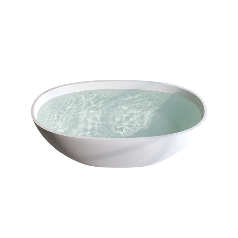 59'' Solid Surface Matte Tub, Solid Surface Soaking Tub, Stone Resin Freestanding Bathtub, Thick Edge Stand Alone Tubs With Overflow